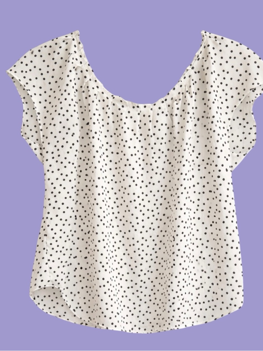 Lauren Conrad flowy lightweight sheer flutter sleeve polka dot tie back top larg - Picture 1 of 4